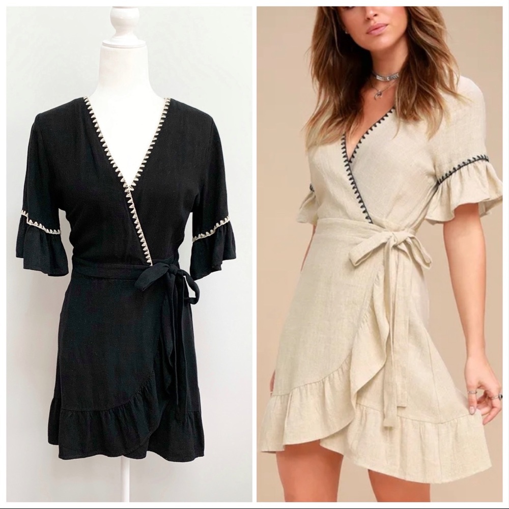 Moon River Linen Wrap Cyrus Blanket Stitch Dress Sz Small